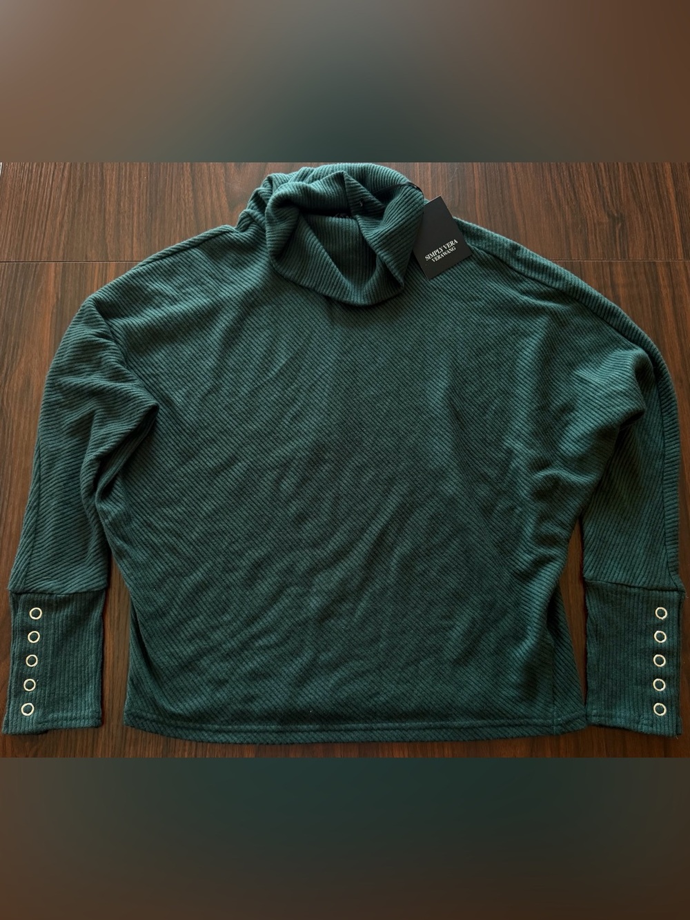 XS Simply Vera Vera Wang Dark Spruce Green Ribbed Turtleneck Shirt